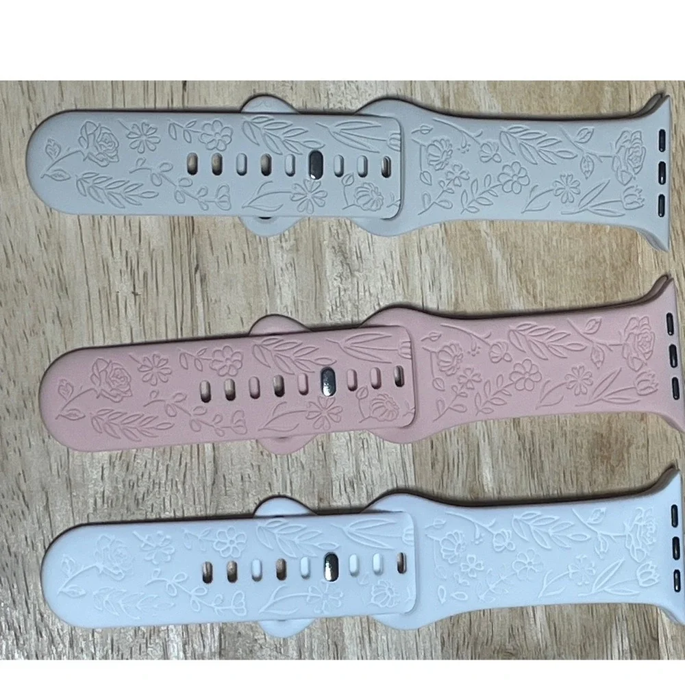 Apple Watch 8 Band Floral Embossed Silicone Pink Gray Blue 45mm